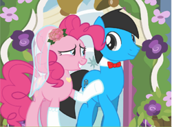 Size: 692x513 | Tagged: safe, artist:williamtheofficial, pinkie pie, oc, oc:william, earth pony, pony, g4, canon x oc, duo, female, male, mare, marriage, stallion, straight, wedding