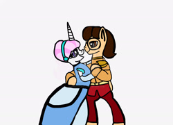 Size: 1920x1384 | Tagged: safe, artist:iamscar2017, fleur-de-lis, oc, oc:kayden lindsey, earth pony, pony, unicorn, g4, canon x oc, cinderella, clothes, dancing, dancing together, deviantart watermark, dress, duo, duo male and female, evening gloves, female, gloves, gown, hair bun, hairband, horn, long gloves, looking at each other, looking at someone, male, mare, obtrusive watermark, open mouth, open smile, simple background, smiling, smiling at each other, stallion, suit, watermark, white background