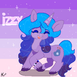 Size: 900x900 | Tagged: safe, artist:cherrypurr, izzy moonbow, pony, unicorn, g5, deviantart watermark, digital art, female, horn, mare, obtrusive watermark, pixel art, solo, watermark