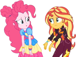 Size: 3374x2520 | Tagged: safe, edit, edited screencap, screencap, pinkie pie, sunset shimmer, human, equestria girls, g4, background removed, duo, duo female, female, not a vector, simple background, transparent background