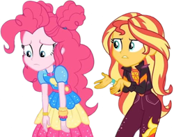 Size: 3195x2520 | Tagged: safe, edit, edited screencap, editor:mrtoonlover83, screencap, pinkie pie, sunset shimmer, human, equestria girls, equestria girls specials, g4, my little pony equestria girls: sunset's backstage pass, background removed, best friends, duo, duo female, female, geode of sugar bombs, human female, magical geodes, music festival outfit, not a vector, simple background, transparent background