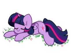 Size: 820x641 | Tagged: safe, artist:kittyrosie, twilight sparkle, alicorn, pony, g4, cute, eyes closed, female, flower, grass, mare, simple background, smiling, solo, twiabetes, twilight sparkle (alicorn), white background