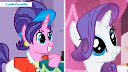 Size: 1192x670 | Tagged: safe, edit, edited screencap, screencap, cookie crumbles, rarity, pony, unicorn, g4, sisterhooves social, carousel boutique, duo, duo female, episode needed, female, horn, like mother like daughter, like parent like child, mother and child, mother and daughter