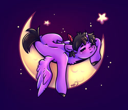 Size: 1280x1098 | Tagged: safe, artist:princessraevinflash, oc, oc only, alicorn, pony, alicorn oc, crescent moon, horn, moon, night, sleeping, solo, stars, tangible heavenly object, wings