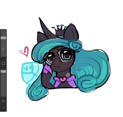 Size: 1128x1080 | Tagged: safe, artist:miyin46552, queen chrysalis, changeling, changeling queen, g4, art program in frame, glasses, mirror universe, procreate app, reversalis, simple background, solo, white background