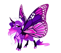 Size: 4500x3900 | Tagged: safe, artist:gigason, oc, oc only, oc:inky wing, changepony, hybrid, g4, absurd resolution, adoptable, blaze (coat marking), butterfly wings, cloven hooves, coat markings, colored eyebrows, colored hooves, colored horn, colored pinnae, colored pupils, curved horn, ear fluff, eyelashes, facial markings, female, gradient hooves, gradient mane, gradient tail, hooves, horn, hybrid oc, interspecies offspring, lidded eyes, long horn, long mane, long tail, looking back, magenta coat, magical lesbian spawn, obtrusive watermark, offspring, parent:oc:glow wing, parent:starlight glimmer, parents:canon x oc, purple eyes, purple pupils, shiny hooves, short, simple background, socks (coat markings), solo, spread wings, standing, striped horn, tail, thick eyelashes, three quarter view, three toned mane, three toned tail, transparent background, two toned hooves, wall of tags, watermark, wavy mane, wavy tail, wings