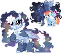 Size: 2618x2225 | Tagged: safe, artist:xxcheerupxxx, princess luna, rainbow dash, oc, pony, g4, alternate design, female, magical lesbian spawn, mare, offspring, parent:princess luna, parent:rainbow dash, parents:lunadash, simple background, transparent background, trio