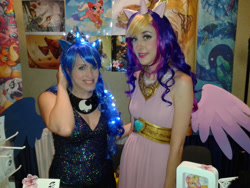 Size: 1024x768 | Tagged: safe, artist:brinycosplay, princess cadance, princess luna, human, bronycon, bronycon 2015, g4, clothes, cosplay, costume, height difference, irl, irl human, photo, physique difference, tall