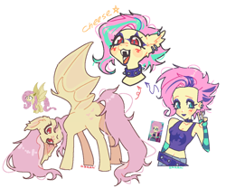 Size: 1236x1030 | Tagged: safe, artist:azaani, fluttershy, bat pony, human, pony, equestria girls, g4, alternate hairstyle, bat ponified, blush scribble, blushing, butt, choker, chokershy, clothes, emoshy, eyeshadow, fangs, female, flutterbat, flutterbutt, flutterpunk, looking at you, looking back, looking back at you, makeup, mare, midriff, open mouth, open smile, pixel-crisp art, plot, punk, race swap, requested art, screencap reference, signature, simple background, smiling, smiling at you, solo, spread wings, striped arm warmers, studded choker, tank top, tongue out, white background, wings