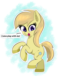 Size: 2424x3156 | Tagged: safe, artist:scandianon, noi, earth pony, pony, g4, colored hooves, female, filly, foal, happy, hooves, looking at you, open mouth, open smile, raised leg, rearing, smiling, solo, talking, talking to viewer