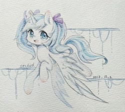 Size: 2222x2000 | Tagged: safe, artist:orchidlanlan738, oc, oc only, pegasus, pony, blue eyes, blue mane, cute, ocbetes, open mouth, open smile, pegasus oc, smiling, solo, traditional art, watercolor painting, white coat