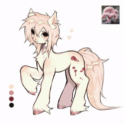 Size: 2022x2034 | Tagged: safe, artist:nikolaihyde, oc, oc only, earth pony, pony, adoptable, fangs, mushroom, pink mane, pink tail, raised hoof, simple background, solo, tail, white background, yellow coat