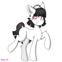 Size: 3072x3072 | Tagged: safe, artist:vinyvitz, oc, oc only, oc:caffeine, earth pony, bipedal, cheek fluff, chest fluff, coffee, coffee cup, cup, ear fluff, female, fluffy, glitter, hat, looking at you, makeup, raised hoof, raised hooves, raised leg, simple background, solo, stars, tail, tail band, transparent background