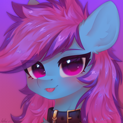 Size: 2000x2000 | Tagged: safe, artist:anku, oc, oc only, oc:nohra, earth pony, pony, bust, collar, commission, ear fluff, earth pony oc, eye clipping through hair, eyebrows, eyebrows visible through hair, female, high res, looking at you, mare, portrait, solo, tongue out