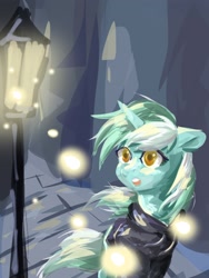 Size: 1600x2133 | Tagged: safe, alternate version, artist:chiling-cui, lyra heartstrings, pony, unicorn, fanfic:background pony, g4, clothes, female, hoodie, horn, mare, solo, streetlight