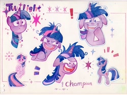 Size: 4096x3071 | Tagged: safe, artist:miss-aciturn, twilight sparkle, pony, unicorn, g4, exclamation point, female, horn, mare, simple background, solo, text, traditional art, twilight snapple, twilight sparkle is best facemaker, white background