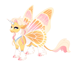 Size: 4600x3800 | Tagged: safe, artist:gigason, oc, oc only, oc:colias, changepony, hybrid, absurd resolution, adoptable, blue eyes, butterfly wings, cloven hooves, coat markings, colored eyebrows, colored hooves, colored horn, colored pinnae, colored wings, ear fluff, eye markings, eyebrows, facial markings, fangs, floppy ears, frown, gradient body, gradient hooves, gradient legs, gradient mane, gradient tail, hooves, horn, hybrid oc, interspecies offspring, leonine tail, lidded eyes, long mane, long mane male, looking back, magical lesbian spawn, male, male oc, multicolored wings, narrowed eyes, obtrusive watermark, offspring, orange coat, parents:oc x oc, pink hooves, raised eyebrow, simple background, snip (coat marking), socks (coat markings), solo, spread wings, standing, striped horn, tail, three quarter view, three toned mane, three toned tail, transparent background, unicorn horn, wall of tags, watermark, wings