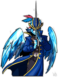 Size: 671x900 | Tagged: safe, artist:atryl, oc, oc only, oc:swift sail, oc:swiftwing, pegasus, anthro, alternate universe, clothes, coat, fantasy class, feather, hat, male, pegasus oc, rapier, simple background, solo, sword, transparent background, weapon