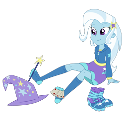 Size: 3000x3000 | Tagged: safe, artist:nie-martw-sie-o-mnie, trixie, human, equestria girls, g4, my little pony equestria girls: better together, boots, card, card game, clothes, commission, commissioner:jrshinkansenhorse, feet, female, fetish, foot fetish, hat, magic show, magic wand, prehensile, shoes, shoes removed, simple background, smiling, socks, solitare, solo, stocking feet, stockings, thigh highs, transparent background, trixie's hat, vector