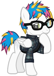 Size: 852x1198 | Tagged: safe, artist:lightningbolt, derpibooru exclusive, pegasus, pony, .svg available, awsten knight, button-up shirt, clothes, dyed mane, dyed tail, folded wings, glasses, heterochromia, hoof on chin, jewelry, lidded eyes, looking at you, male, necklace, ponified, raised hoof, rolled up sleeves, shirt, show accurate, simple background, smiling, smirk, solo, stallion, standing, svg, tail, transparent background, undershirt, vector, waterparks, wings