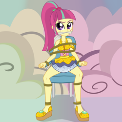 Size: 2500x2500 | Tagged: safe, artist:nie-martw-sie-o-mnie, part of a set, sour sweet, human, equestria girls, equestria girls specials, g4, my little pony equestria girls: dance magic, bondage, bound and gagged, chair, cleave gag, cloth gag, female, femsub, freckles, gag, kidnapped, platform shoes, rope, rope bondage, sitting, solo, submissive, tied to chair