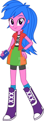 Size: 400x1102 | Tagged: safe, artist:sketchmcreations, oc, oc only, oc:misty lily, human, equestria girls, g4, blue hair, boots, clothes, clothes swap, commission, deviantart watermark, equestria girls oc, equestria girls-ified, high heel boots, not firefly, obtrusive watermark, phone, purple eyes, purple skin, recolor, shirt, shoes, simple background, skirt, socks, solo, transparent background, watermark