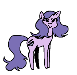 Size: 724x710 | Tagged: artist needed, source needed, safe, oc, oc:pestle please, earth pony, pony, cute, earth pony oc, female, lidded eyes, looking at you, mare, mischievous, ms paint, no source available, purple mane, simple background, smiling, solo, standing, white background