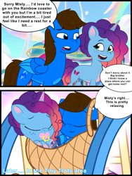 Size: 768x1024 | Tagged: safe, artist:bluemario11, misty brightdawn, oc, oc:blue thunder, pegasus, pony, unicorn, g5, my little pony: tell your tale, the tinytrot, spoiler:g5, spoiler:my little pony: tell your tale, spoiler:tyts02e17, baby, baby pony, colt, comic, cute, duo, duo male and female, female, ferris wheel, filly, filly misty brightdawn, foal, horn, male, mare, mistybetes, stallion, younger