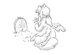 Size: 1218x870 | Tagged: safe, artist:ju4111a, oc, oc only, pegasus, snail, doodle, flower, grass, grave, gravestone, hairpin, lily (flower), pegasus wings, simple background, sketch, solo, spread wings, white background, wings