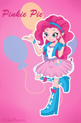 Size: 1592x2406 | Tagged: safe, artist:watermelonna, pinkie pie, human, equestria girls, g4, gradient background, human coloration, pink background, solo