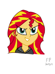 Size: 1620x2160 | Tagged: safe, artist:funnypancake, sunset shimmer, human, equestria girls, g4, bust, clothes, jacket, portrait, simple background, skirt, solo, white background