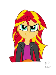 Size: 1620x2160 | Tagged: safe, artist:funnypancake, sunset shimmer, human, equestria girls, g4, bust, clothes, jacket, portrait, shirt, simple background, solo, white background