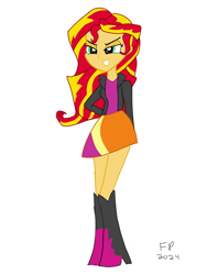 Size: 1620x2160 | Tagged: safe, artist:funnypancake, sunset shimmer, human, equestria girls, g4, boots, clothes, high heel boots, jacket, shirt, shoes, simple background, skirt, solo, white background