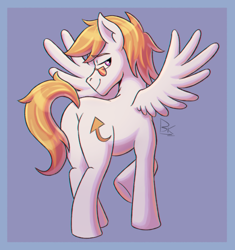 Size: 2124x2263 | Tagged: safe, artist:bkiltersot, oc, oc only, oc:lightpoint, pegasus, pony, butt, glasses, looking at you, looking back, looking back at you, male, missing accessory, passepartout, pegasus oc, plot, raised hoof, seductive, seductive look, solo, spread wings, stallion, wings