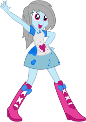 Size: 1241x1757 | Tagged: safe, artist:partypievt, oc, oc only, oc:rolling steam, human, equestria girls, g4, 2013, blue skin, boots, clothes, equestria girls oc, equestria girls-ified, grey hair, high heel boots, old art, pink eyes, shirt, shoes, simple background, skirt, solo, transparent background