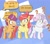 Size: 2003x1759 | Tagged: safe, artist:fluttereinites, apple bloom, scootaloo, sweetie belle, earth pony, pegasus, pony, unicorn, g4, abstract background, alternate cutie mark, cutie mark crusaders, female, gen alpha, horn, trio, trio female, wat