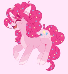 Size: 1177x1280 | Tagged: safe, artist:tw1pie, pinkie pie, earth pony, pony, g4, eyes closed, open mouth, pink background, simple background, solo