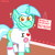 Size: 1280x1280 | Tagged: safe, artist:vaporammy, derpibooru exclusive, lyra heartstrings, pony, unicorn, g4, background pony, clothes, donut, excited, excitement, eyelashes, female, food, heart, horn, looking at you, mare, shirt, sign, smiling, smiling at you, socks, sparkly eyes, stars, t-shirt, wingding eyes