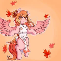 Size: 4096x4096 | Tagged: safe, artist:dw_atias, oc, oc only, oc:phoenix perch, pegasus, pony, belly, belly button, blushing, cheongsam, clothes, dress, female, floppy ears, gradient background, human shoulders, mare, solo