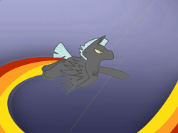 Size: 2732x2048 | Tagged: safe, artist:pegasusguy, thunderlane, pegasus, pony, g4, chest fluff, colored, digital art, flat colors, flying, gradient background, looking straight, male, short tail, side view, solo, stallion, tail, wallpaper, wings