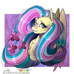 Size: 1000x1000 | Tagged: safe, artist:legendaryshadee, fluttershy, pony, g4, bust, portrait, rainbow power, solo