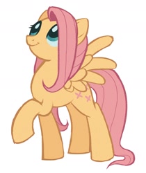 Size: 1515x1800 | Tagged: safe, artist:kickaroc, fluttershy, pegasus, pony, g4, female, mare, raised hoof, simple background, smiling, solo, tail, white background, wings