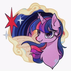 Size: 1600x1600 | Tagged: safe, artist:tkotu434, twilight sparkle, alicorn, pony, g4, book, bust, female, mare, older, older twilight, older twilight sparkle (alicorn), portrait, simple background, solo, twilight sparkle (alicorn), white background