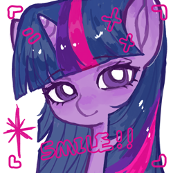 Size: 2048x2048 | Tagged: safe, alternate version, artist:xinjinjumin587503282812, twilight sparkle, pony, unicorn, g4, bust, camera shot, female, horn, looking at you, mare, portrait, simple background, smiling, smiling at you, solo, white background