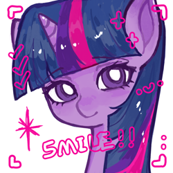 Size: 2048x2048 | Tagged: safe, alternate version, artist:xinjinjumin587503282812, twilight sparkle, pony, unicorn, g4, bust, camera shot, female, horn, looking at you, mare, portrait, simple background, smiling, smiling at you, solo, white background