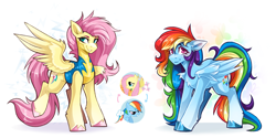 Size: 4482x2234 | Tagged: safe, artist:buvanybu, fluttershy, rainbow dash, pegasus, pony, g4, cutie mark swap, duo, duo female, female, mare, personality swap