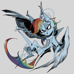 Size: 1600x1600 | Tagged: safe, artist:avravous, rainbow dash, pegasus, pony, g4, female, gray background, grin, mare, simple background, smiling, solo, spread wings, wings