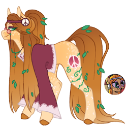 Size: 1000x1000 | Tagged: safe, artist:kazmuun, idw, wheat grass, earth pony, pony, series:kazmuun's drawing every pony, g4, alternate design, blaze (coat marking), body freckles, clothes, coat markings, colored eyelashes, colored hooves, colored pinnae, ear piercing, earring, eyeshadow, facial markings, female, freckles, glasses, glasses chain, gradient legs, gradient mane, gradient tail, green eyelashes, headband, hooves, jewelry, leaves, leaves in hair, leaves in mane, leaves in tail, leg freckles, lidded eyes, long mane, long tail, makeup, mare, peace symbol, piercing, ponytail, redesign, shirt, simple background, solo, standing, tail, transparent background