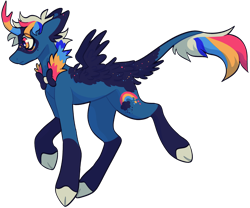 Size: 1410x1175 | Tagged: safe, artist:catastrophyte, oc, oc only, oc:polaroid, hybrid, kirin, pegasus, pony, cloven hooves, full body, kirin hybrid, kirin oc, male, male oc, pony hybrid, simple background, smiling, solo, stallion, stallion oc, transparent background