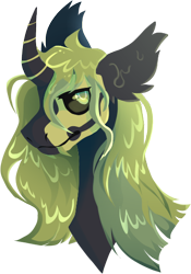 Size: 348x497 | Tagged: safe, artist:catastrophyte, oc, oc only, pony, bust, green coat, green mane, horn, portrait, simple background, solo, transparent background